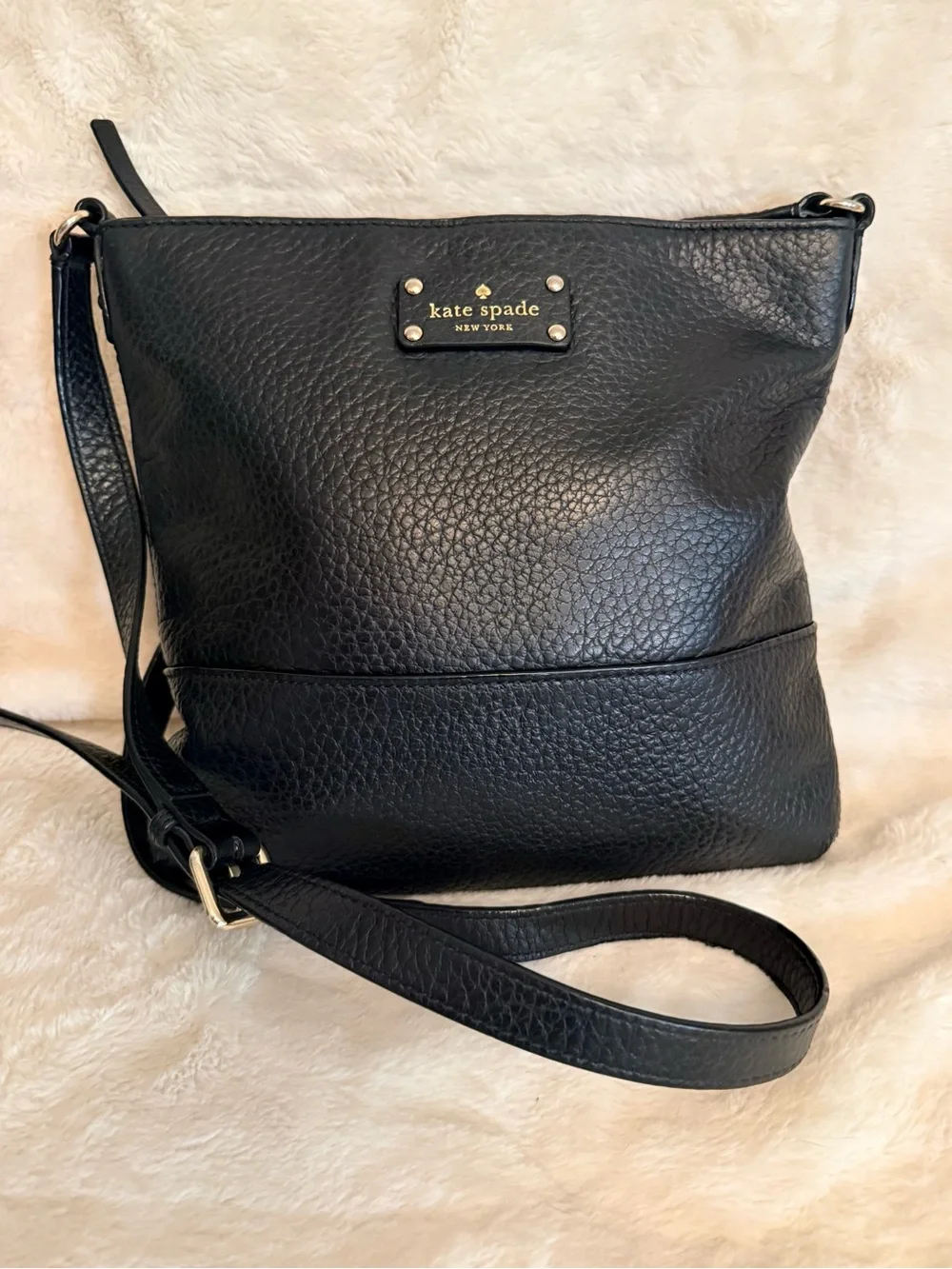 kate spade Black Pebbled Leather Crossbody Bag with Gold Accents